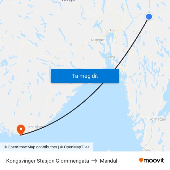 Kongsvinger Stasjon Glommengata to Mandal map