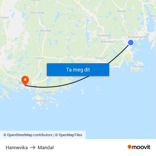 Hannevika to Mandal map