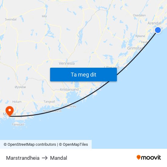 Marstrandheia to Mandal map