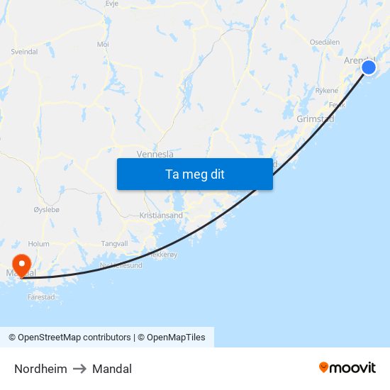 Nordheim to Mandal map