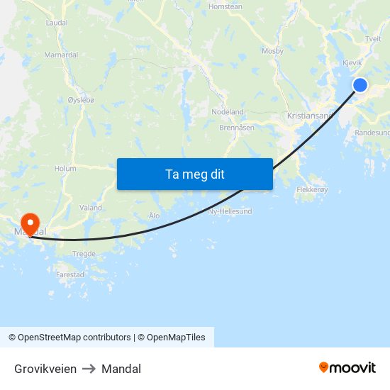 Grovikveien to Mandal map