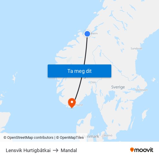 Lensvik Hurtigbåtkai to Mandal map
