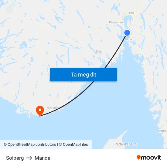 Solberg to Mandal map