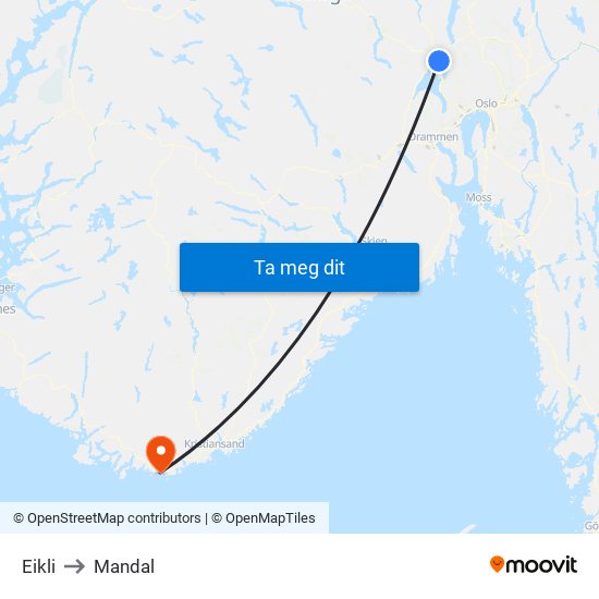 Eikli to Mandal map