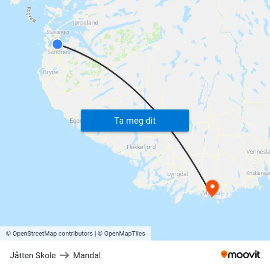 Jåtten Skole to Mandal map