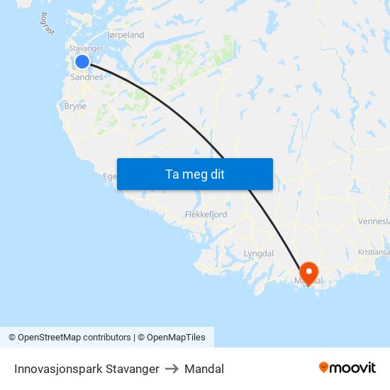 Innovasjonspark Stavanger to Mandal map