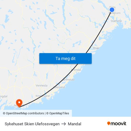 Sykehuset Skien Ulefossvegen to Mandal map