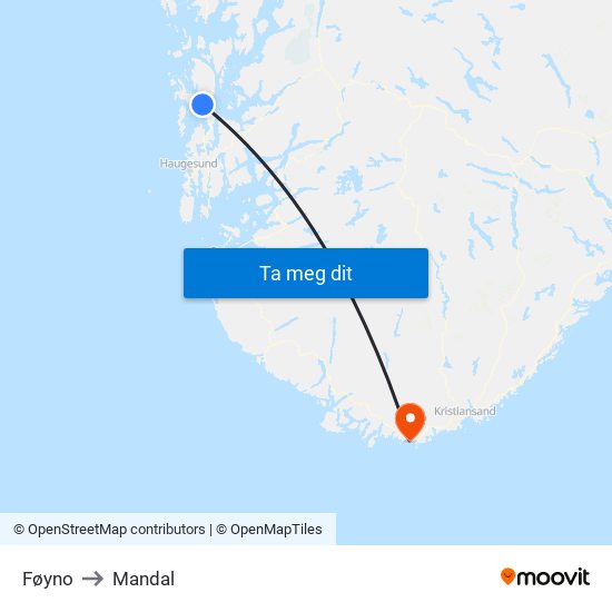 Føyno to Mandal map