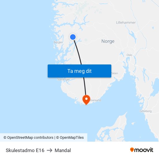 Skulestadmo E16 to Mandal map