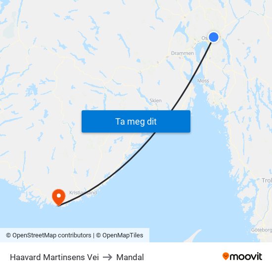 Haavard Martinsens Vei to Mandal map