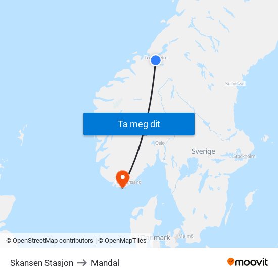 Skansen Stasjon to Mandal map