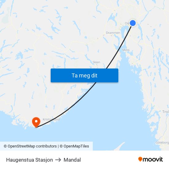 Haugenstua Stasjon to Mandal map