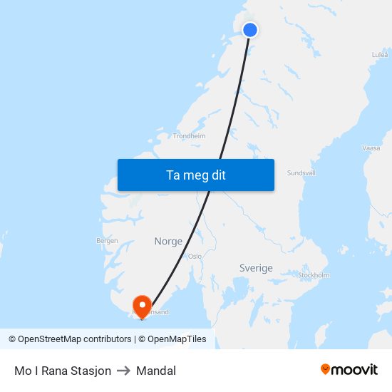 Mo I Rana Stasjon to Mandal map