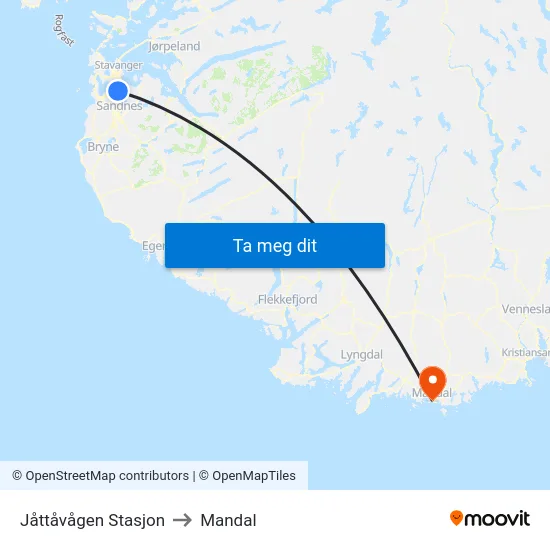 Jåttåvågen Stasjon to Mandal map