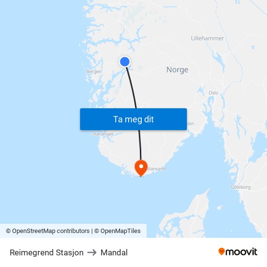 Reimegrend Stasjon to Mandal map