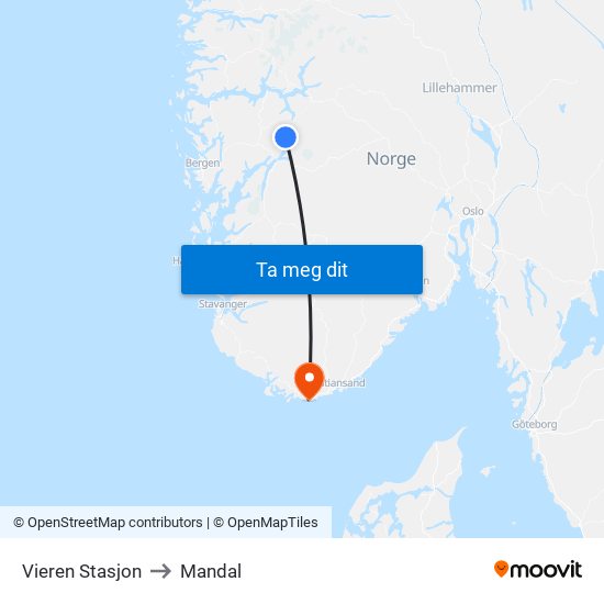 Vieren Stasjon to Mandal map