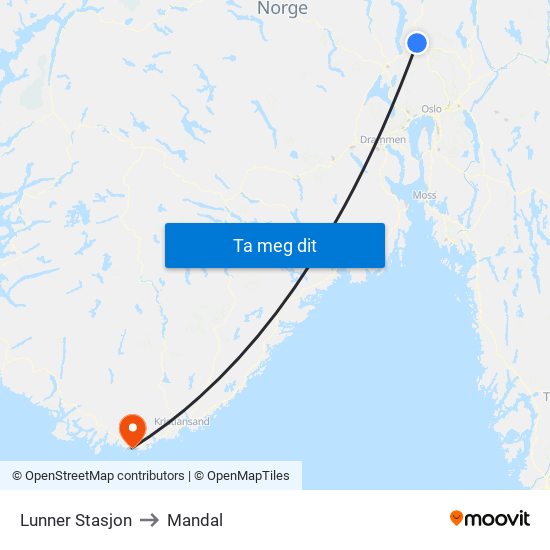 Lunner Stasjon to Mandal map