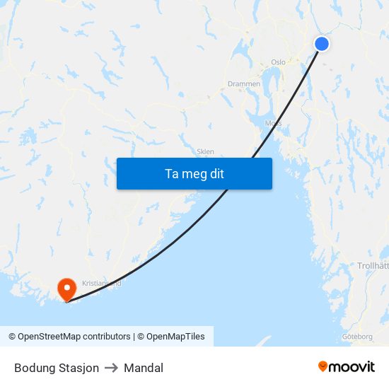 Bodung Stasjon to Mandal map