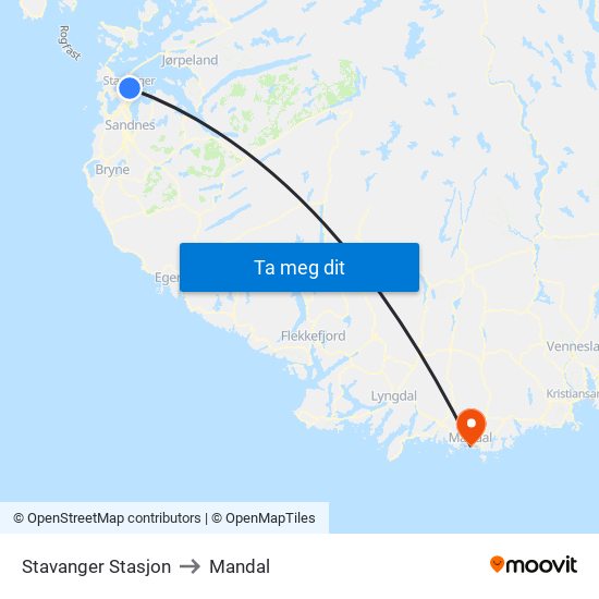 Stavanger Stasjon to Mandal map