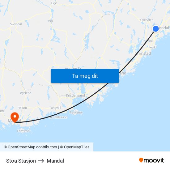 Stoa Stasjon to Mandal map