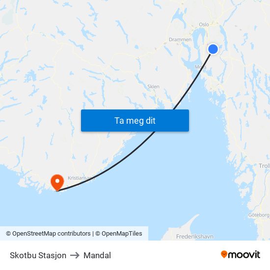 Skotbu Stasjon to Mandal map