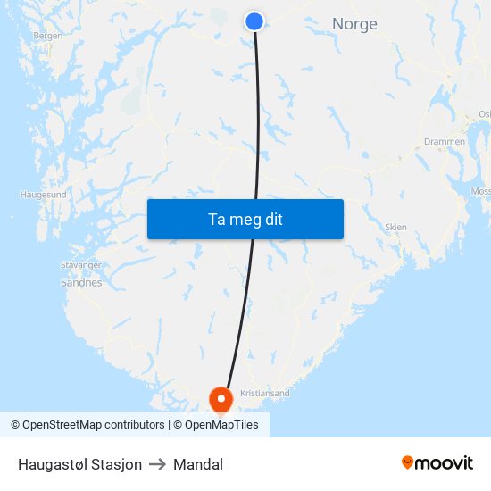 Haugastøl Stasjon to Mandal map