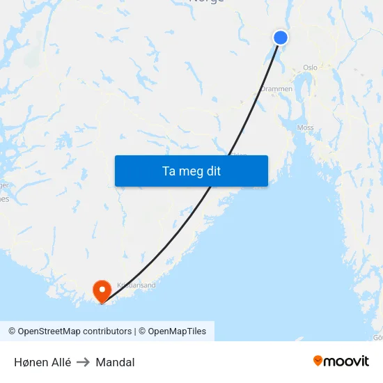 Hønen Allé to Mandal map
