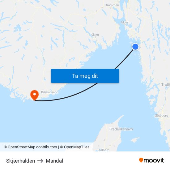 Skjærhalden to Mandal map