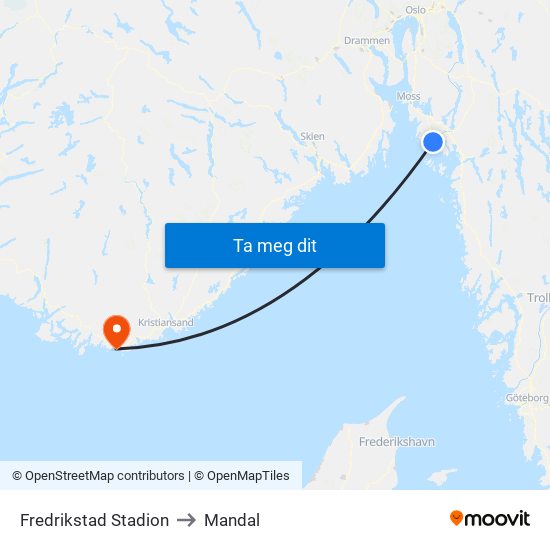 Fredrikstad Stadion to Mandal map