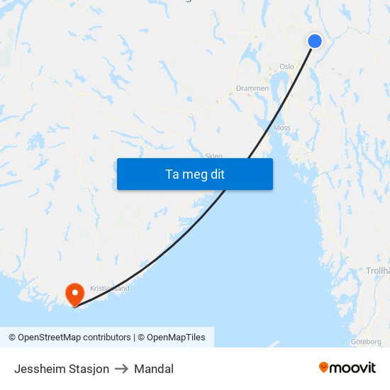 Jessheim Stasjon to Mandal map