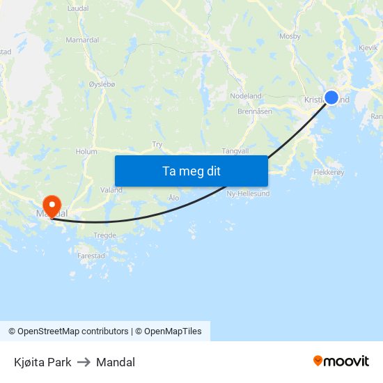 Kjøita Park to Mandal map