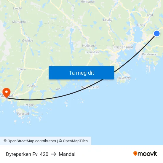 Dyreparken Fv. 420 to Mandal map
