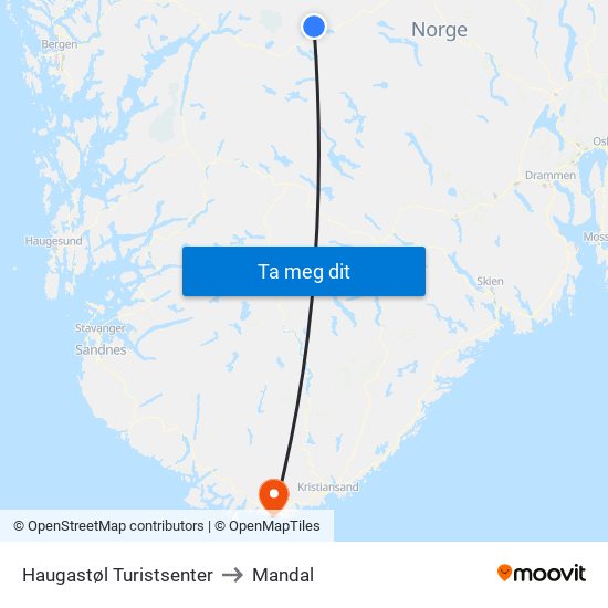 Haugastøl Turistsenter to Mandal map