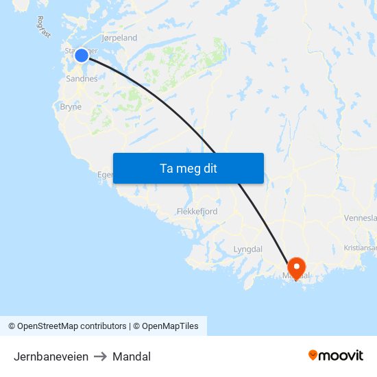 Jernbaneveien to Mandal map