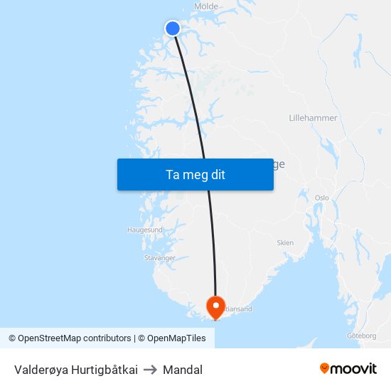 Valderøya Hurtigbåtkai to Mandal map