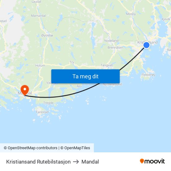 Kristiansand Rutebilstasjon to Mandal map