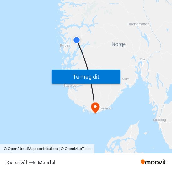 Kvilekvål to Mandal map