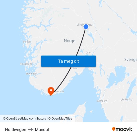 Holtlivegen to Mandal map