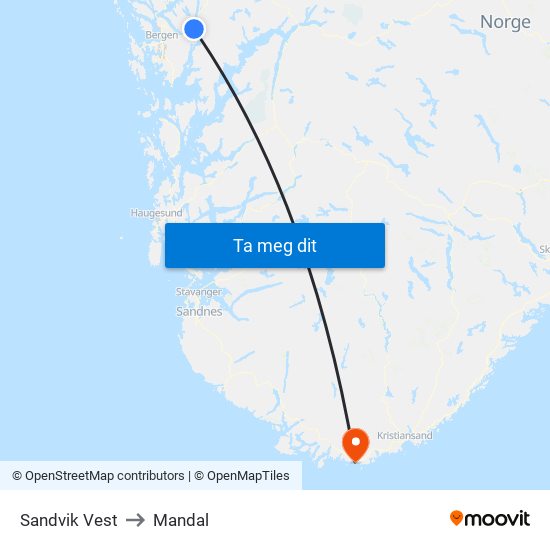 Sandvik Vest to Mandal map