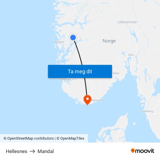 Hellesnes to Mandal map