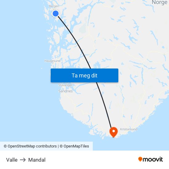 Valle to Mandal map