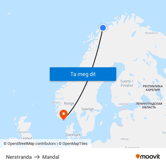 Nerstranda to Mandal map