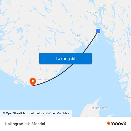 Hallingrød to Mandal map