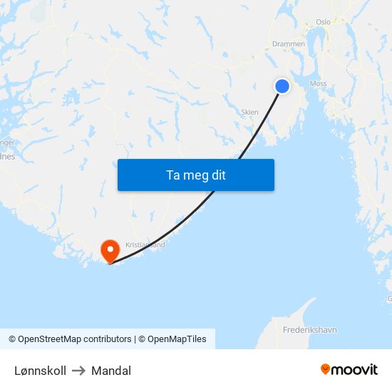 Lønnskoll to Mandal map