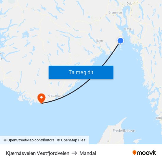 Kjærnåsveien Vestfjordveien to Mandal map