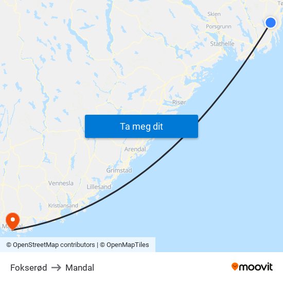 Fokserød to Mandal map