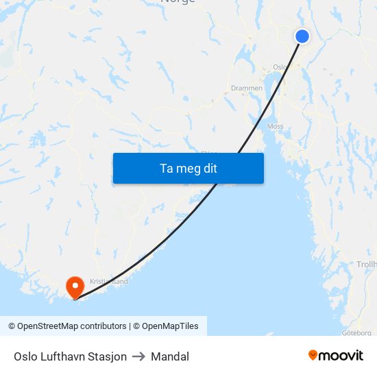Oslo Lufthavn Stasjon to Mandal map
