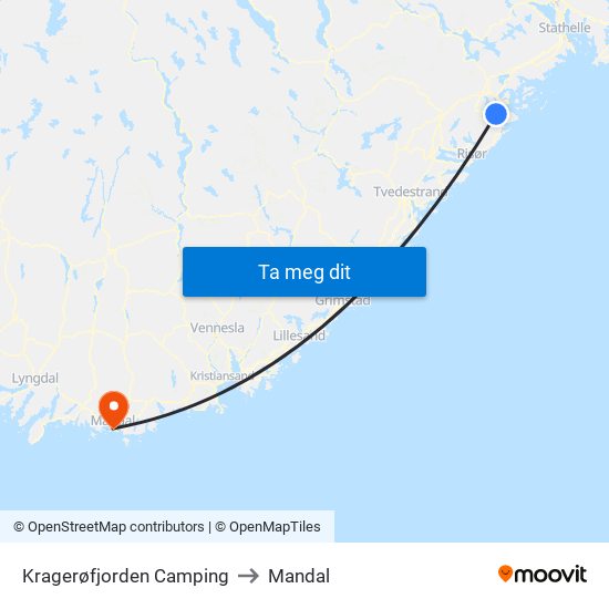 Kragerøfjorden Camping to Mandal map