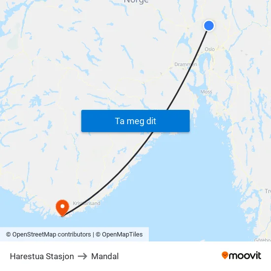 Harestua Stasjon to Mandal map
