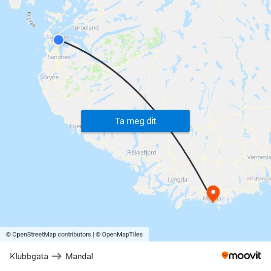 Klubbgata to Mandal map